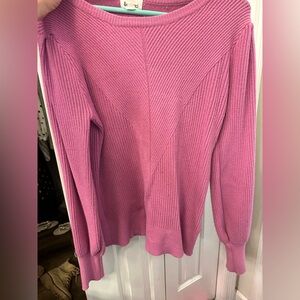 Vibrant Pink Crew Neck Sweater with Cozy Ribbed Texture -balloon sleeves